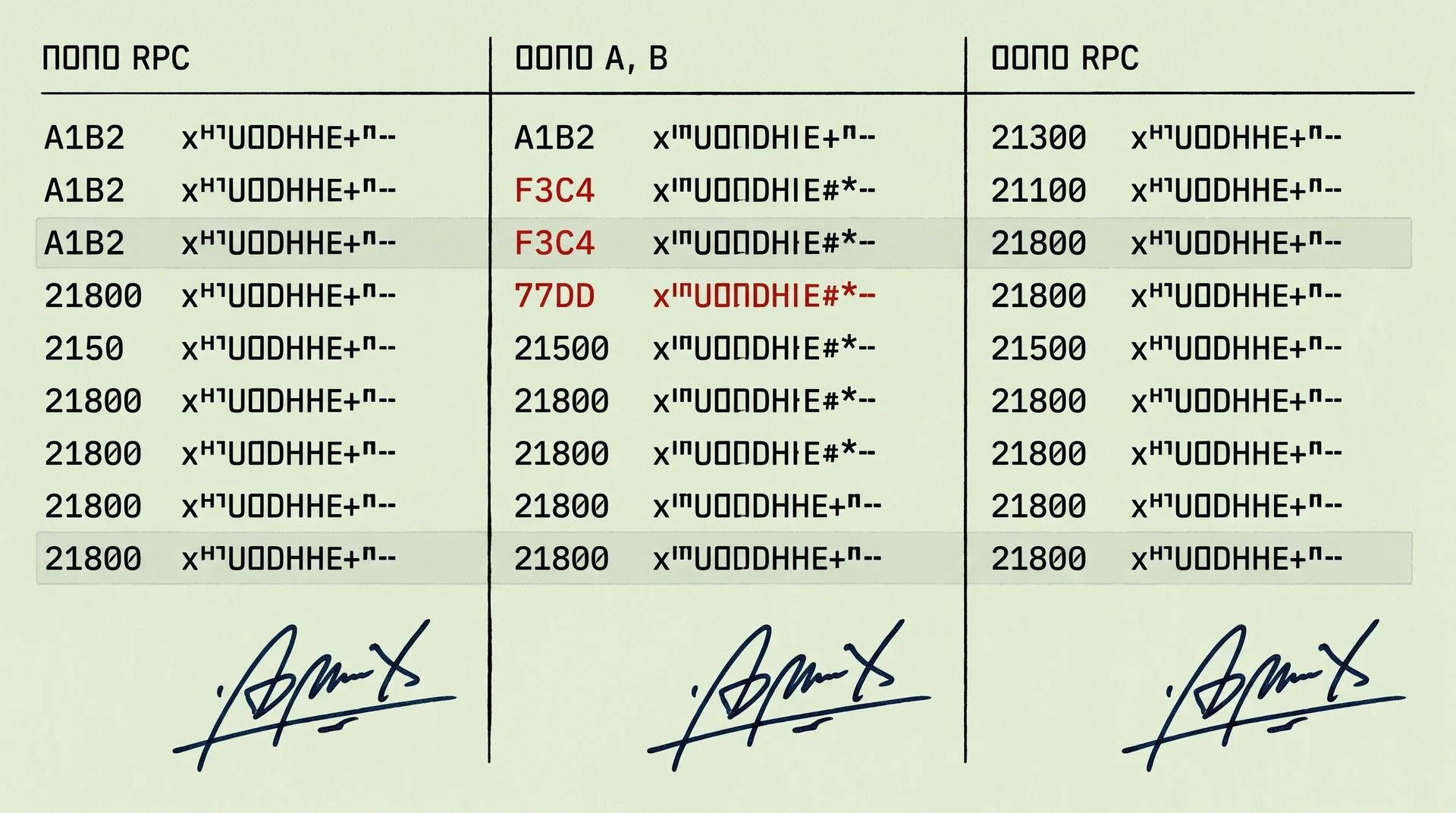 Codex page: three RPC columns, bottom row matching and signed