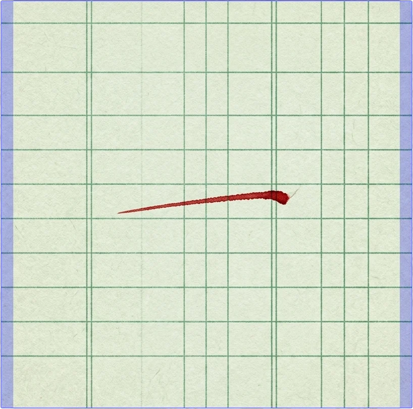 Red correction stroke under a struck root